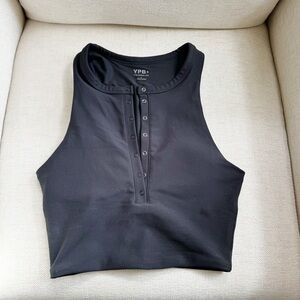 YPB Black Button-Front Sports Bra Top